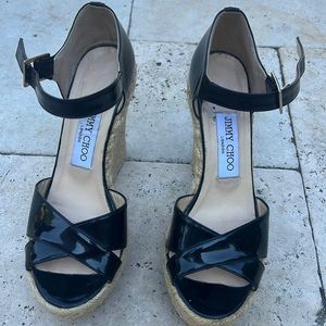 Jimmy Choo, Phoenix Espadrille Wedge Black Patent Leather EU 37 sandals
